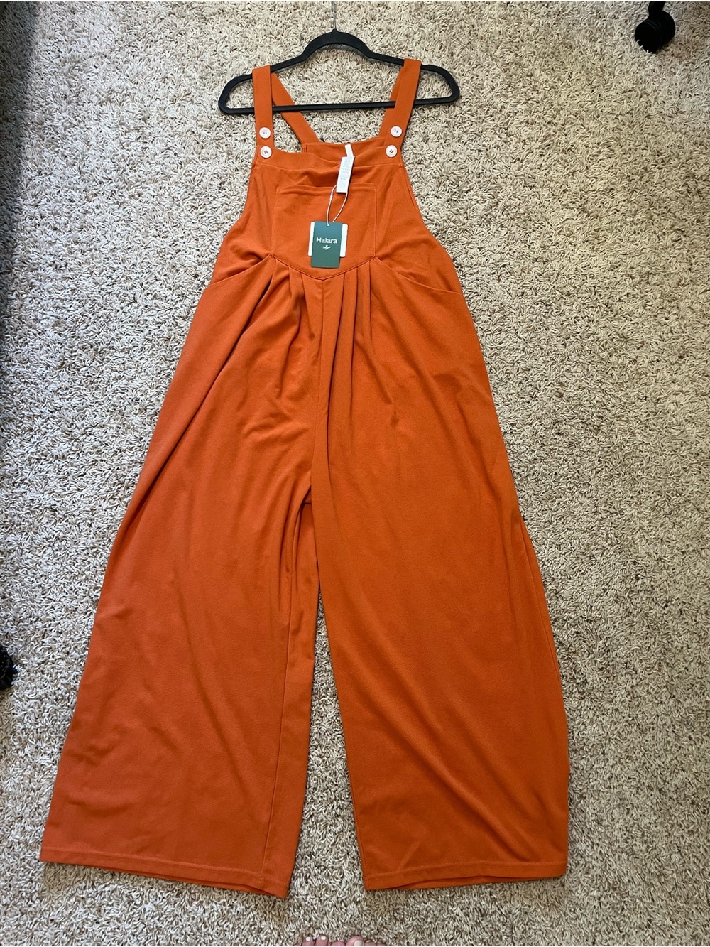 NWOT Halara Pockets Waffle Knit Casual Wide Leg Overalls Jumpsuit Sunshine Orang